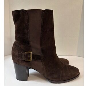 Women Brown Suede Block Heel Ankle Boots Buckle Detail Made in Brazil 9B D25458